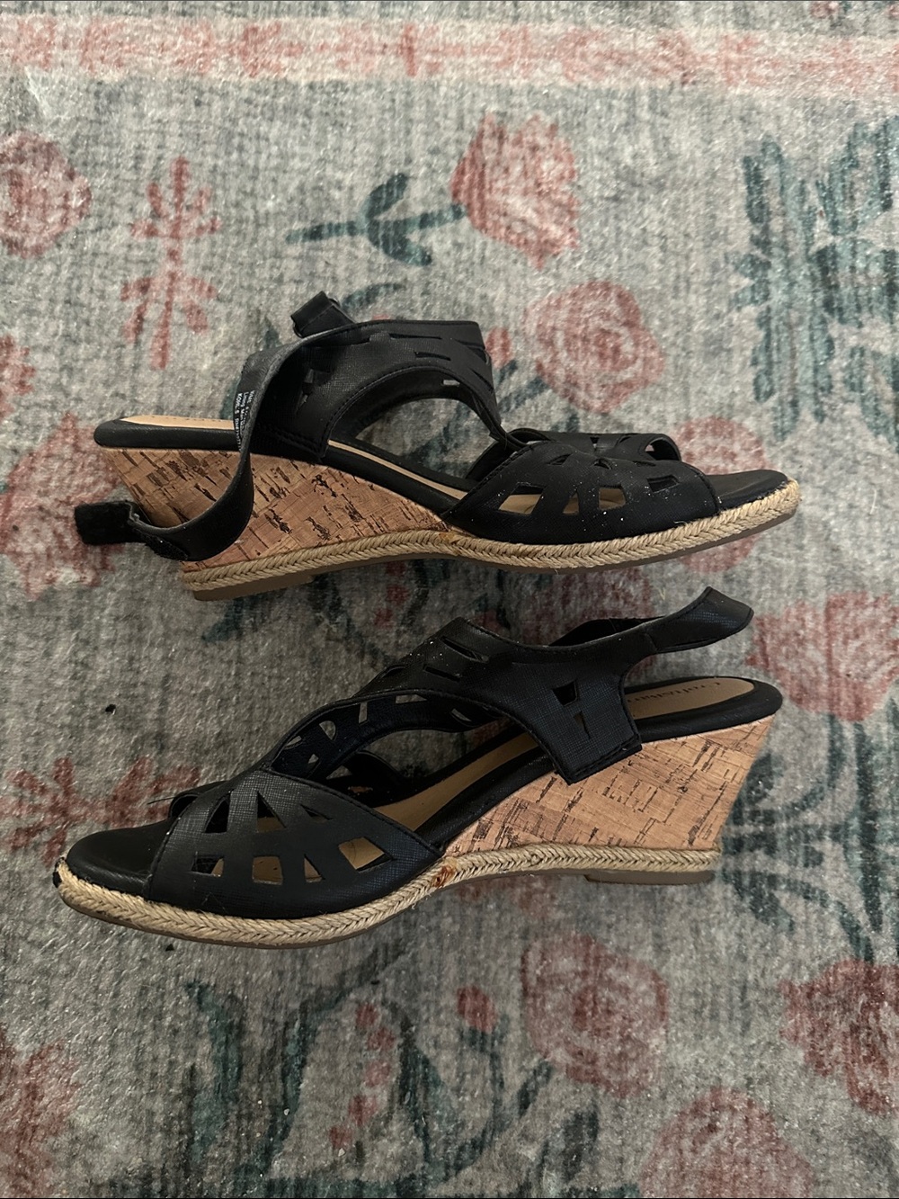croft & barrow Black Cutout Wedge Sandals